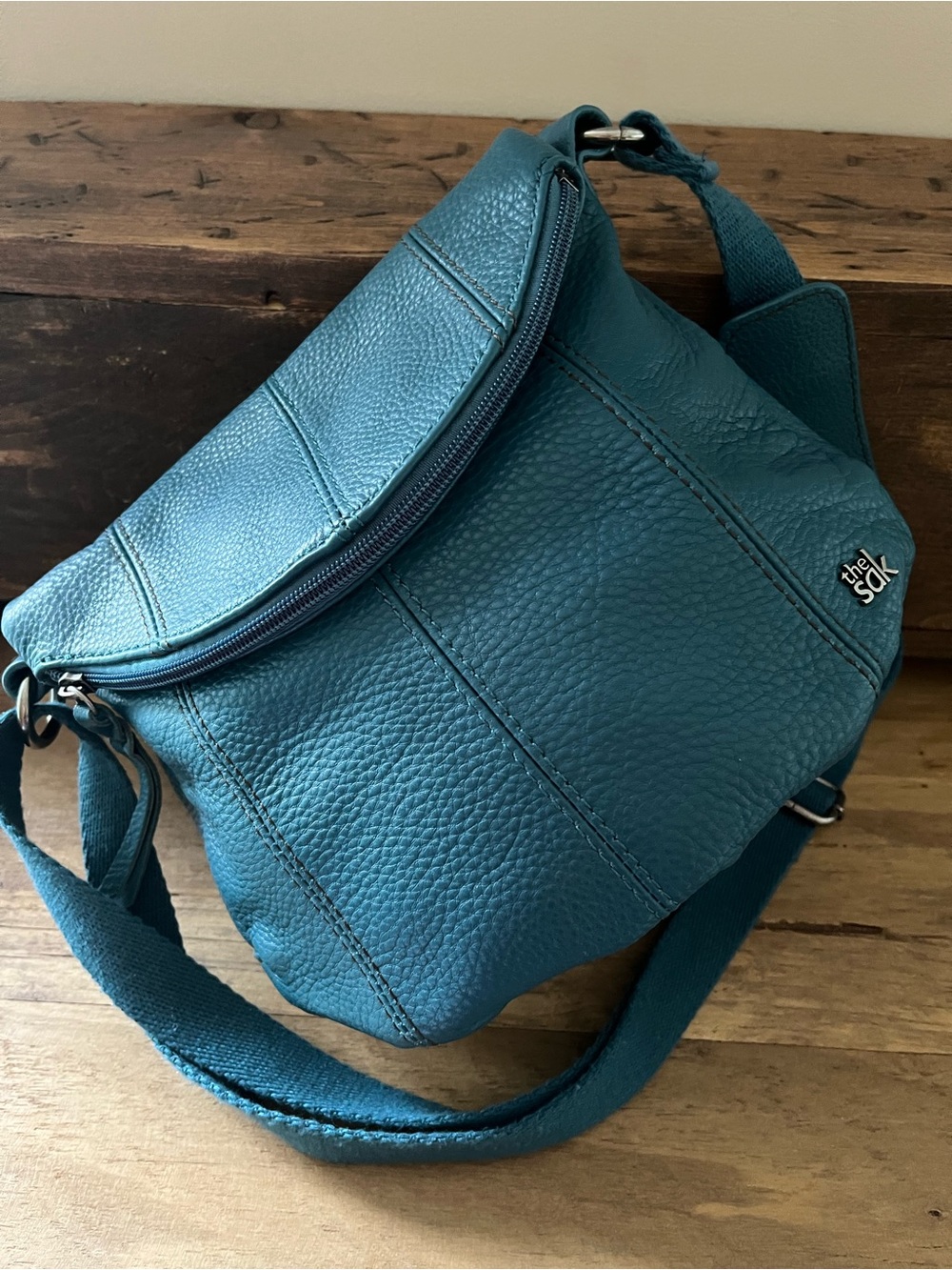 The Sak Deena Flap Leather Crossbody Teal Blue